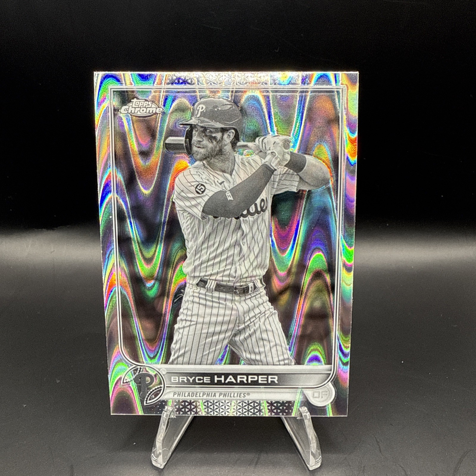 2022 Topps Chrome Bryce Harper #220 Black And White Raywave Refractor