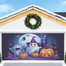 Halloween Garage Door Decoration, Horror Pumpkin Truck Door Cover Banner, Scary