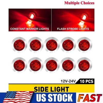 3/4'' Strobe+Steady Marker Lights Dual Function Red LED Flash 12V 24V Warning