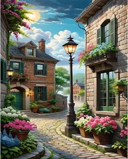 Peaceful Street Paint by Numbers Kit for Adults,Colorful Street Canvas Paint