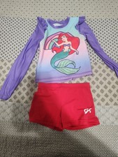 Disney Ariel Rash Guard Swimsuit 2 pc Set UPF 50 Girls Little Mermaid