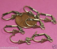 50 Antiqued brass leverback earwire with shell 9x17mm