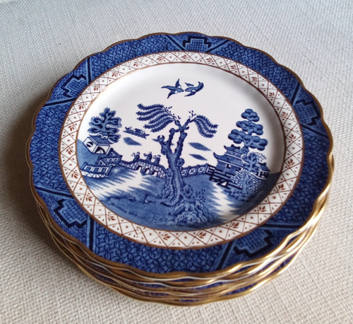 Set of 6 Booths Real Old Willow 7" Side Plate Gold Trim