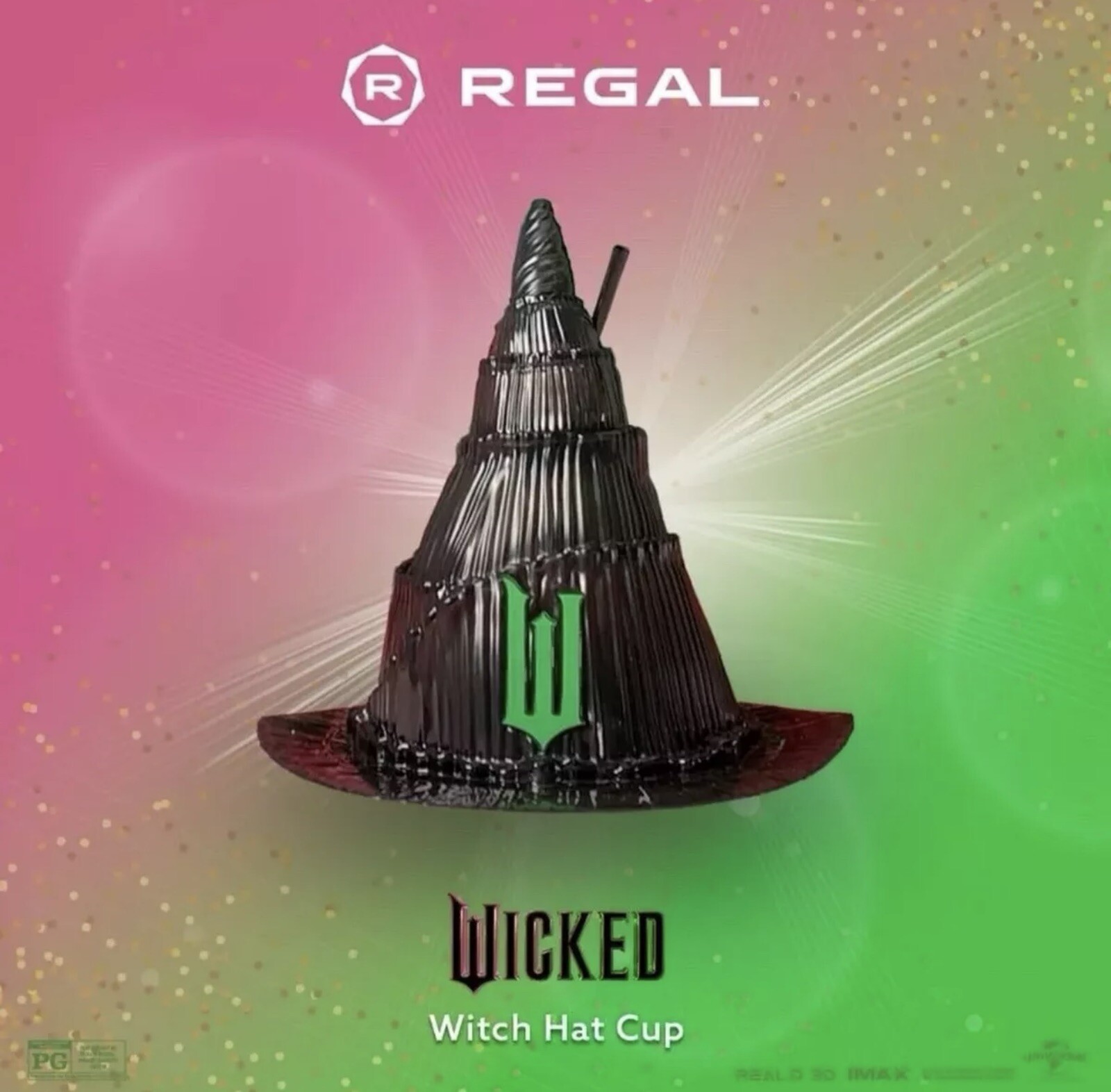 Wicked Movie Witch Hat Cup 32 oz Regal Exclusive Straw Elphaba Themed