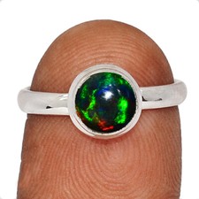 Natural Chalama Black Opal - Ethiopia 925 Silver Ring Jewelry s.7 CR62076