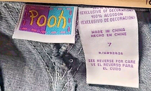 Disney Winnie The Pooh Girls Kids Bib Overalls Pants Jeans Denim Size 7 - Picture 2 of 6