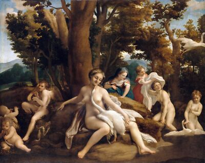 Decoration Poster.Leda and the Swan by Correggio painting.Room Wall Decor.11296