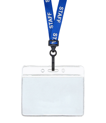 2 Pack Horizontal ID Badge Holders - Clear Plastic Zip Lock With Metal Clip