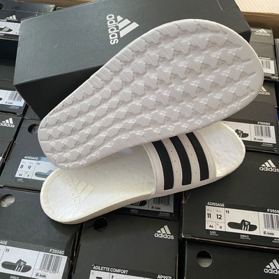 Adidas Men's Adilette Boost Slides Sandal White Black stripes Size 7,8,11  FY8155 | eBay