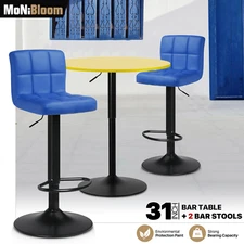 3 Pcs[2 BAR STOOLS+PUB TABLE SET]Wooden Tabletop Adjustable Height Dining Chair