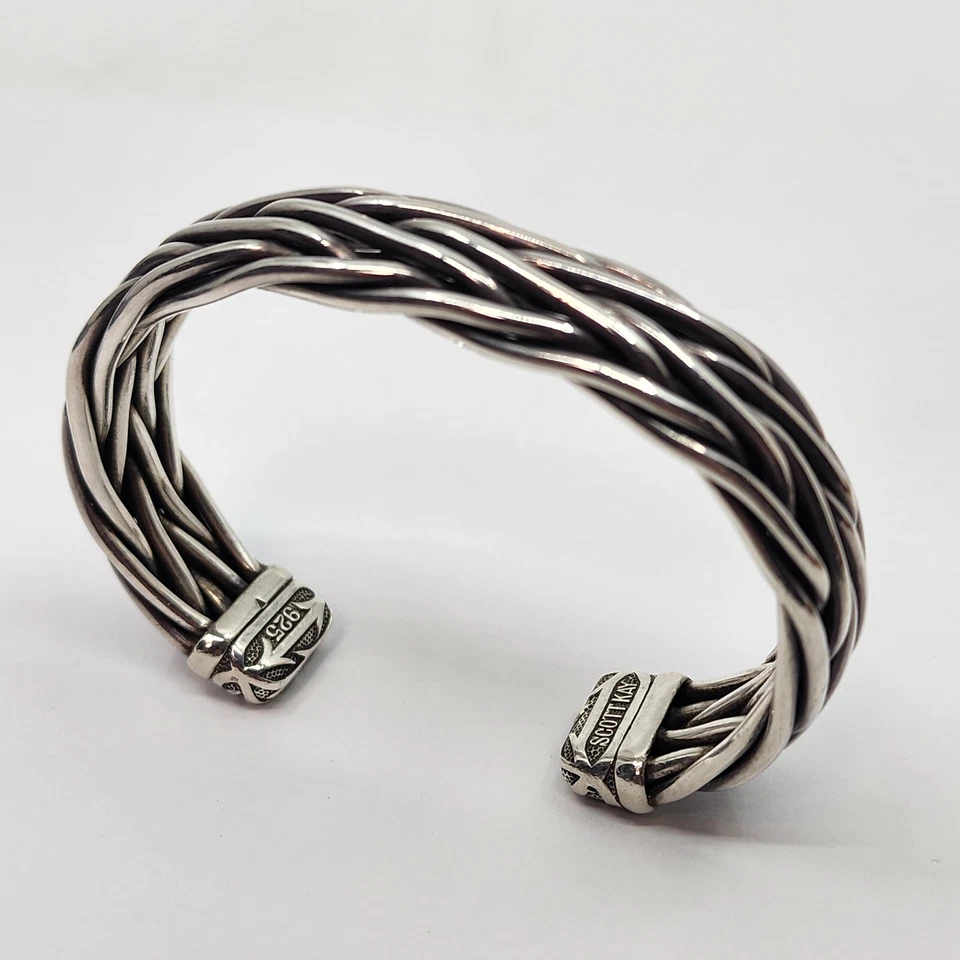 Scott Kay Heavy Woven Cuff Bracelet Designer Sterling Silver Mens 7.5 Large - Image 4 of 4