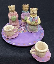 Vintage Miniature Lady Bears Dresses Baskets Floral Tea Set 11 Piece