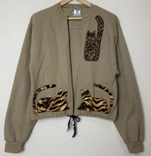 Vtg Granny Embellished Sweatshirt Cardigan Grandma Sweater Cottage CATS Small