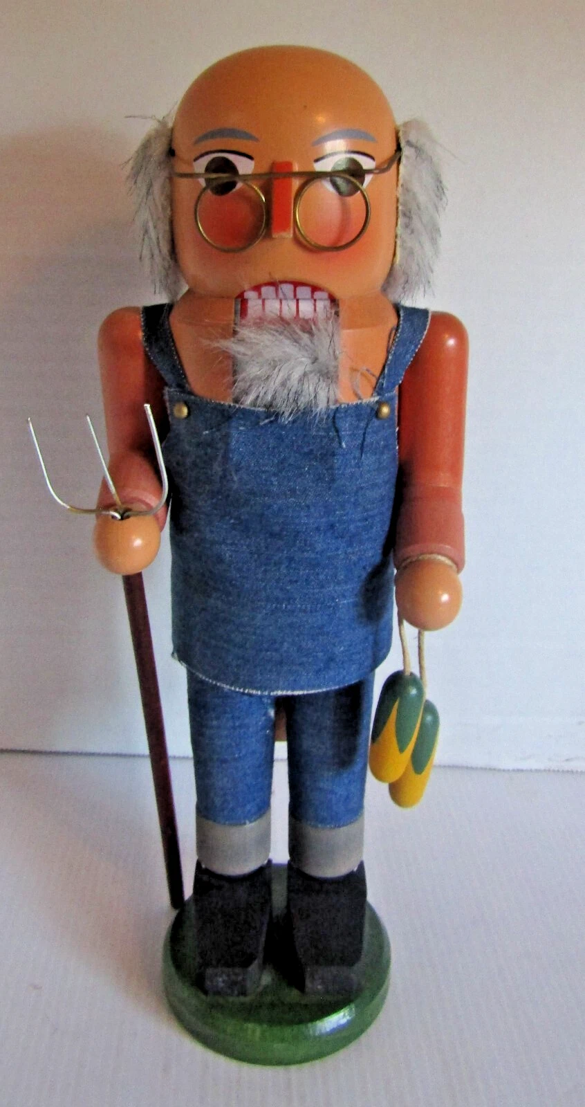 Vintage Erzgebirge Ore Mountain 12" Tall Wood Nutcracker Farmer with Pitchfork