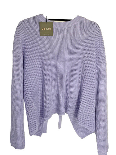 Le Lis Womens Tie Open Back Sweater size Medium Lavender Cropped Long Sleeve