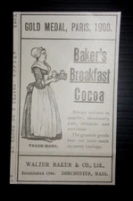 1901 Baker's Breakfast Cocoa Advertisement Walter Baker & Co. Dorchester, Mass.