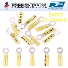 50Pcs M6 Heat Shrink Ring Terminals AWG 12-10 Wire Crimp Connectors Waterproof