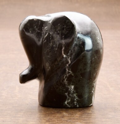 Miniature Black Marbled Stone Elephant Figurine Statue 2 1/4''