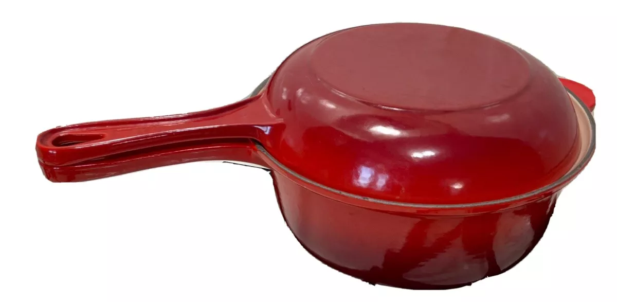 Enameled Cast Iron 2 Quart Sauce Pan with Lid - Red