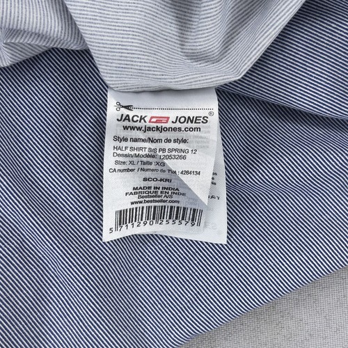 Jack & Jones Shirt XL Blue Striped Embroidered Short Sleeve Cotton Denim Cloth - Picture 9 of 11