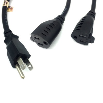 3FT AC Power Y-Cable Extension Splitter MF 16 AWG PC Monitor NEMA5-15P to 15R X2