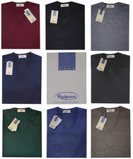 Pullover scollo V UOMO lana merino 46 48 50 52 54 56 58 60 RAIPAN 100%MADE ITALY
