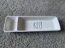 Rae Dunn KEEP Rectangle Divided 2 Section Dish Tray Catch All Trinket 11" x 3"