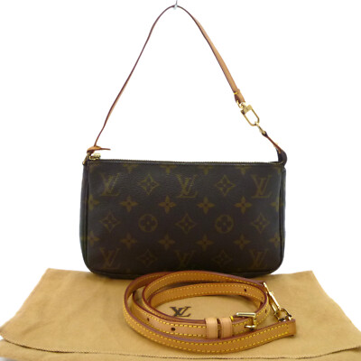 Auth LOUIS VUITTON Pochette Accessories with Strap Monogram Pouch