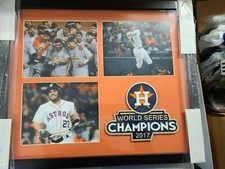 FRAMED 2017 WORLD SERIES WOOD LOGO WITH 3 8