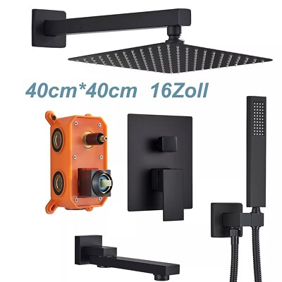 Dusche Zubehör Schwarz Concealed Shower System 16 Zoll Rainfall Badezimmer Dusch