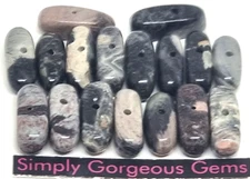 17 Centre Drilled Flat Chip Black Silver Leaf Jasper Gemstone Beads - 5 * 15 mm