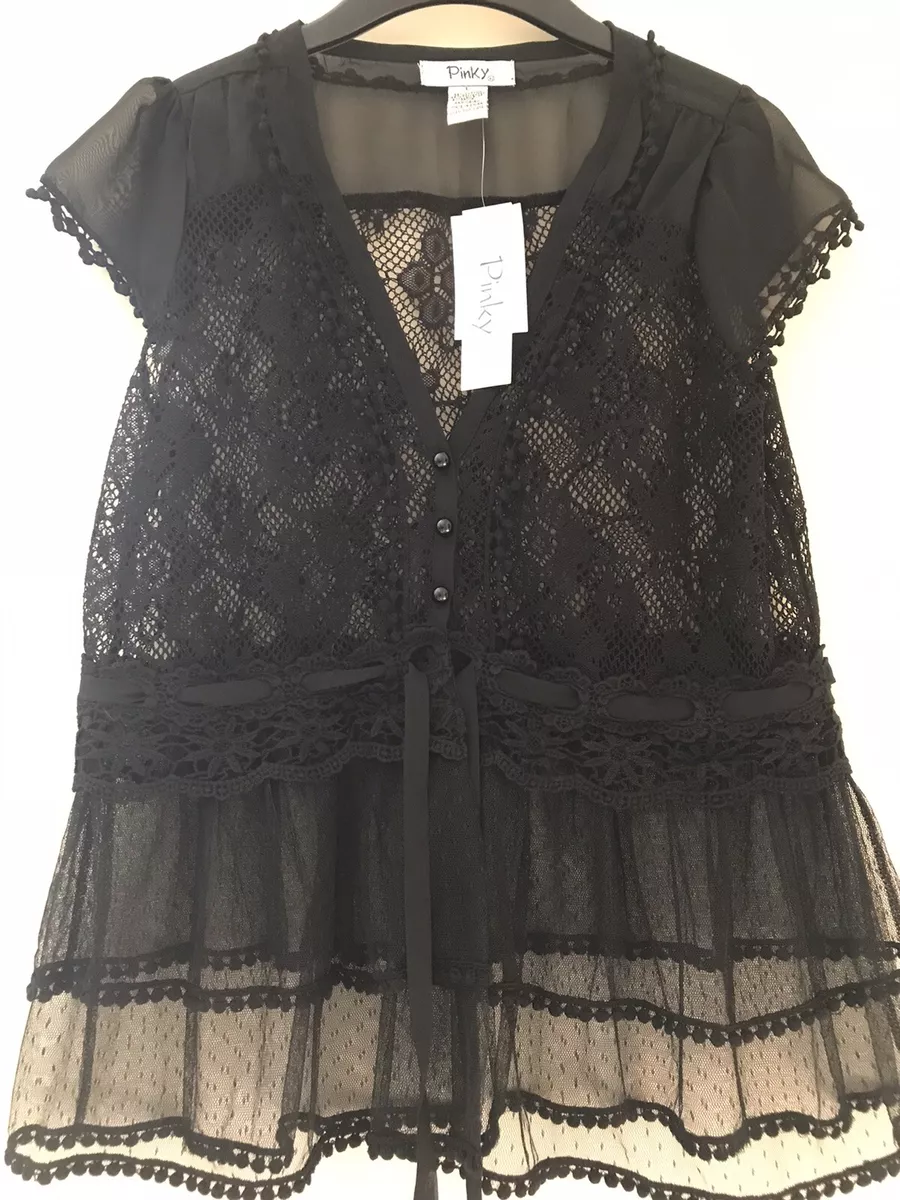 Ladies Summer Top Blouse Tk Maxx Black Fitted Adjustable Waist Size L NWT