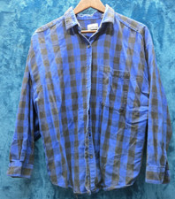 Dunloggin Button-Up Blouse L Large Blue Plaid Long Sleeve 80s Made in USA