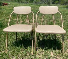 2 Cosco Hamilton Stylaire Folding Chairs, Tan/Beige, 1950's Vintage Retro