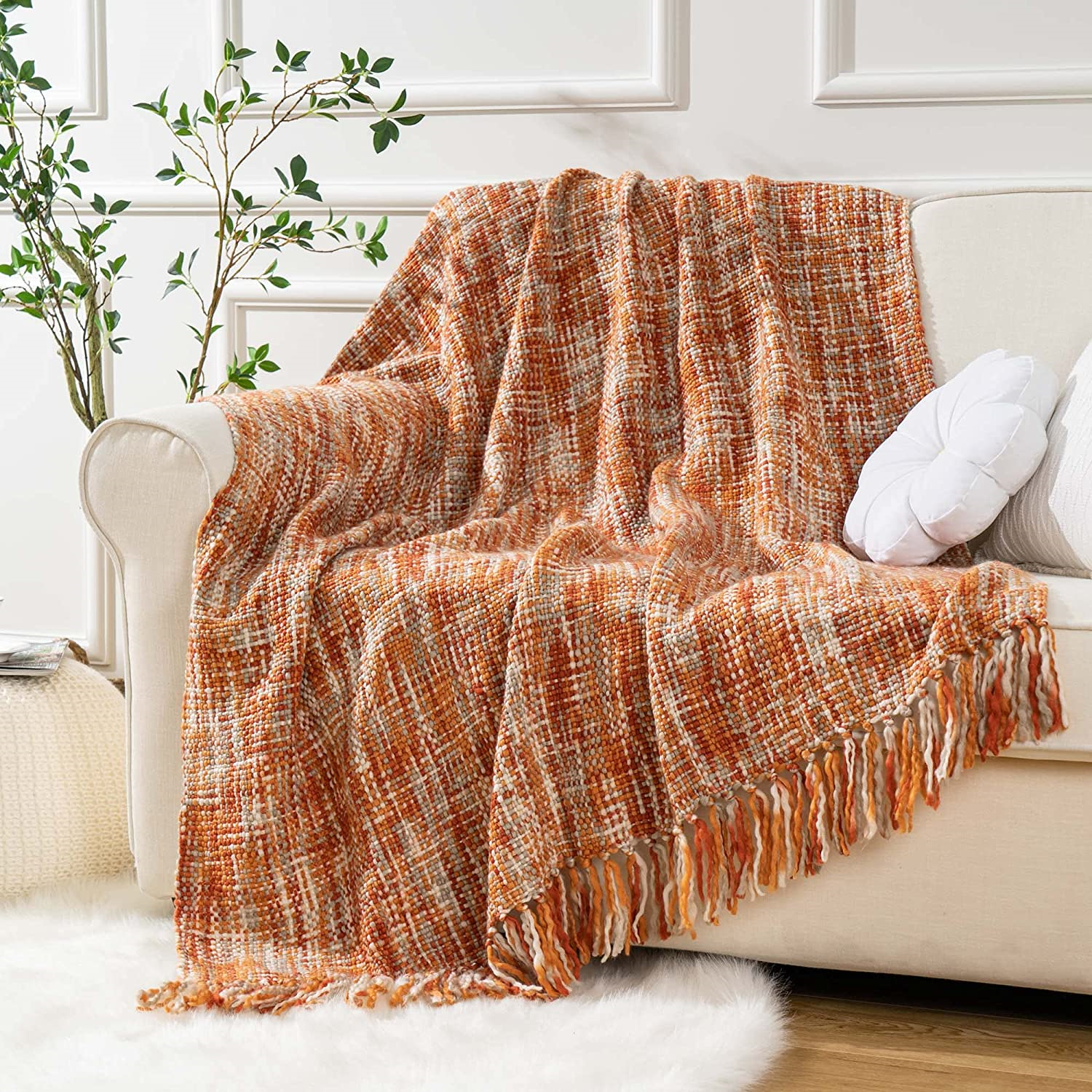 BATTILO HOME Burnt Orange Throw Bohemian Style Knitted Blanket with Fringe,  Nap | eBay