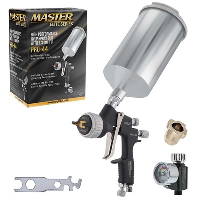 Master Elite High Performance PRO-44 Series HVLP Spray Gun with 1.3mm Tip wit...