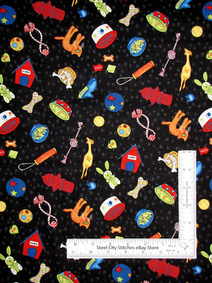 Dog Fabric Puppy Animal Toy Toss Black Its A Dogs Life by SSI Cotton By The Yard