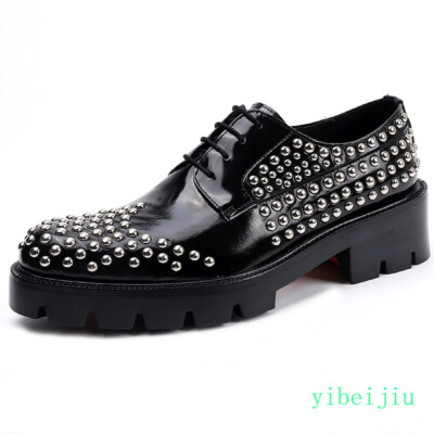 Men's Real Genuine Leather Dress Formal Shoes Platform Handmade Studded Banquet