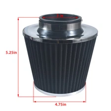 Black 3" 76mm Performance High Flow Cold Air Intake Cone Replacement Dry Filter
