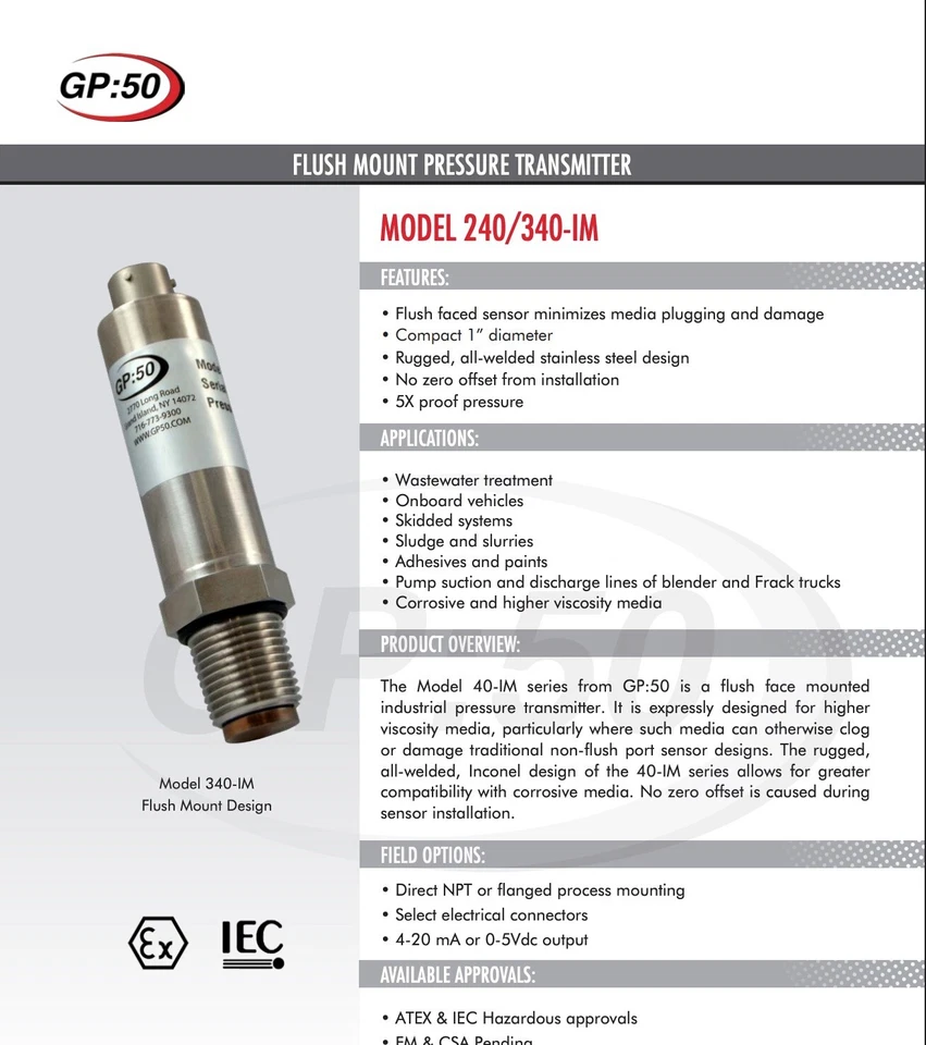 Flush Mount Industrial Pressure Sensor Transmitter Oil Fracking - Image 3 of 4