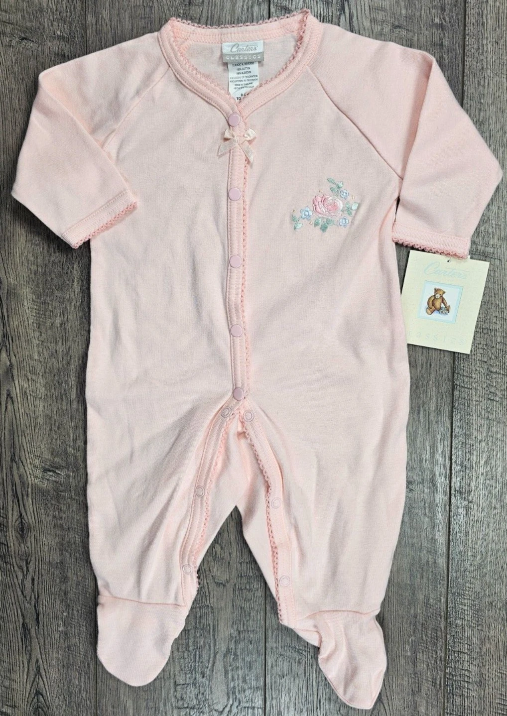 New Baby Girl Clothes Vintage Carter's Classic 0-3 Month Pink Rose Footed Outfit