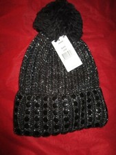 DKNY Women's Flat Stud Metallic Rib Knit Beanie - Black - Size: One Size