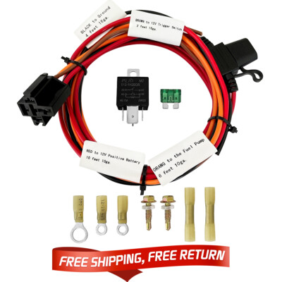 12V Electric Fuel Pump Wiring Harness and 40 Amp Heavy Duty Relay Kit 30Amp Fuse