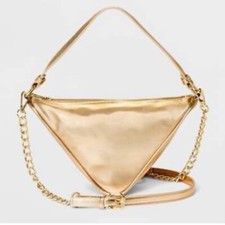 Metallic Gold Triangle Crossbody Bag Shoulder NWT Chain