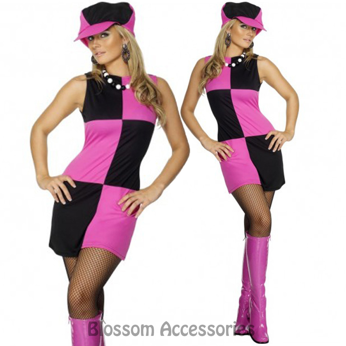 Swinging 60s Costume Adult Dress Pink Black Swinging 60s Costume Adult Dress Pink Black