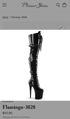PLEASER 8'' Heel Black Patent Platform Stretch Thigh Boot FLAMINGO-3028 SIZE 7