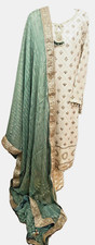 Ladies NEW Pakistani Indian semi-pure Chiffon Kameez straight banarsi pants sz M
