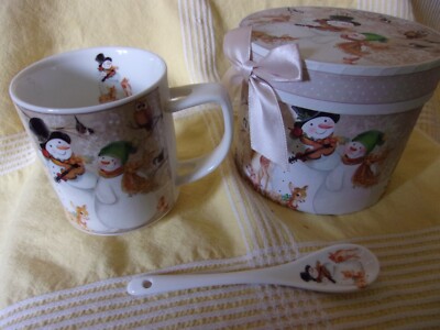 Summer River Mr,  Mrs SNOWMAN & DEER Mug and Spoon in Gift Box Coffee Tea Cocoa
