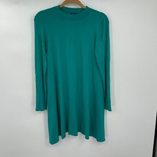 Sweet Claire Womens Dress Medium Blue Mock Neck Long Sleeve Knit Stretchy Swing