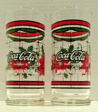 Set of 2 WHATABURGER Coca Cola Poinsettia Christmas Holiday Drinking Glasses